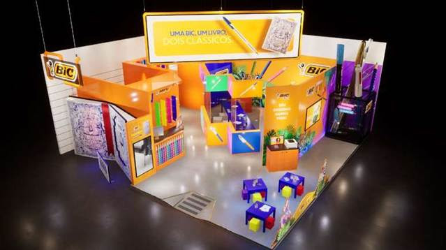BIC e VML Brasil conquistam três Leões no Cannes Lions 2025 com campanha inovadora que celebra os 75 anos da caneta BIC Cristal 9 Referência em 3D do estande da BIC na Bienal do Livro do Rio (foto: divulgação/BIC)