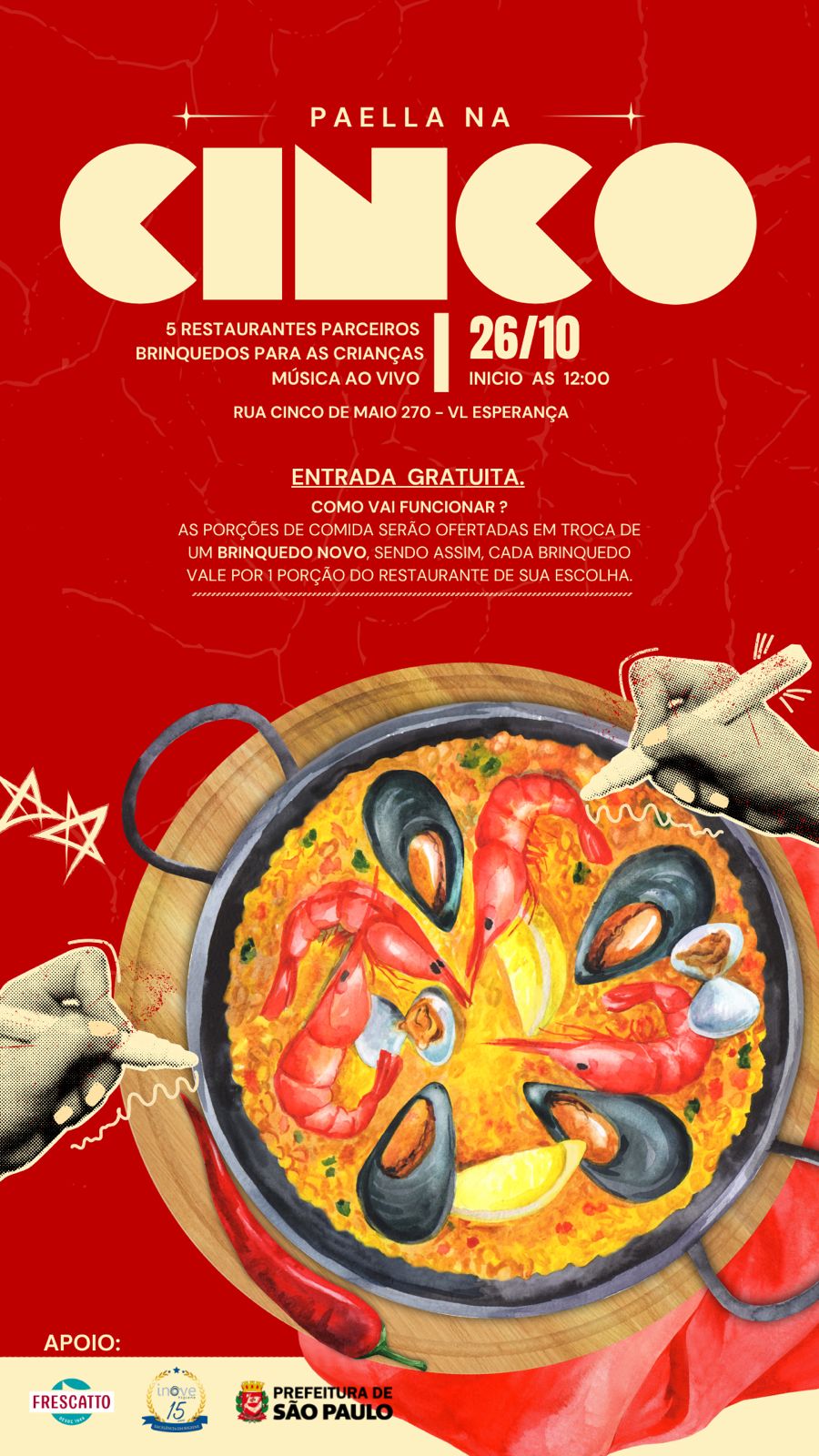 Chef Diego Carrilho promove evento beneficente “Paella na Cinco”, no bairro da Penha