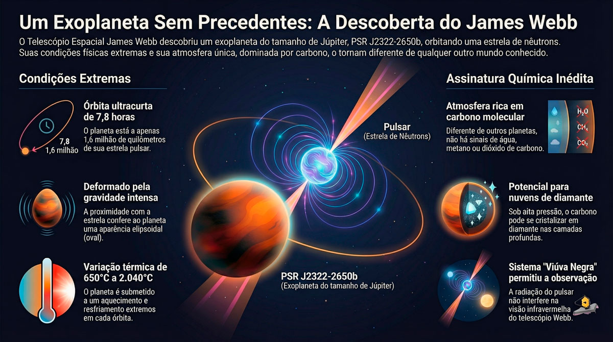 Telescópio James Webb revela exoplaneta com atmosfera dominada por carbono molecular 8 PSR J2322-2650b