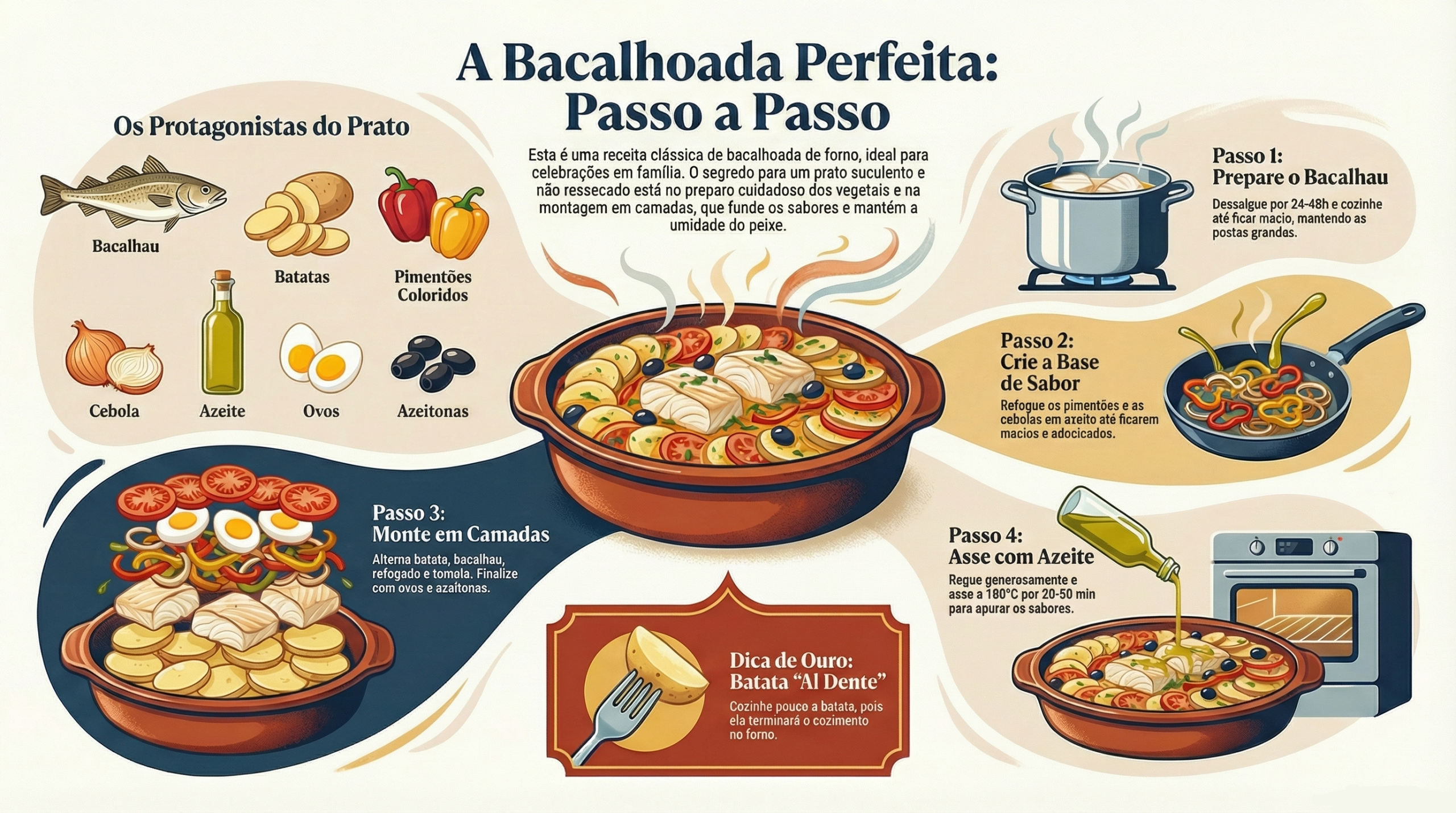 Receita de bacalhoada de forno com batatas e pimentões 8 Receita de bacalhoada de forno com batatas e pimentões