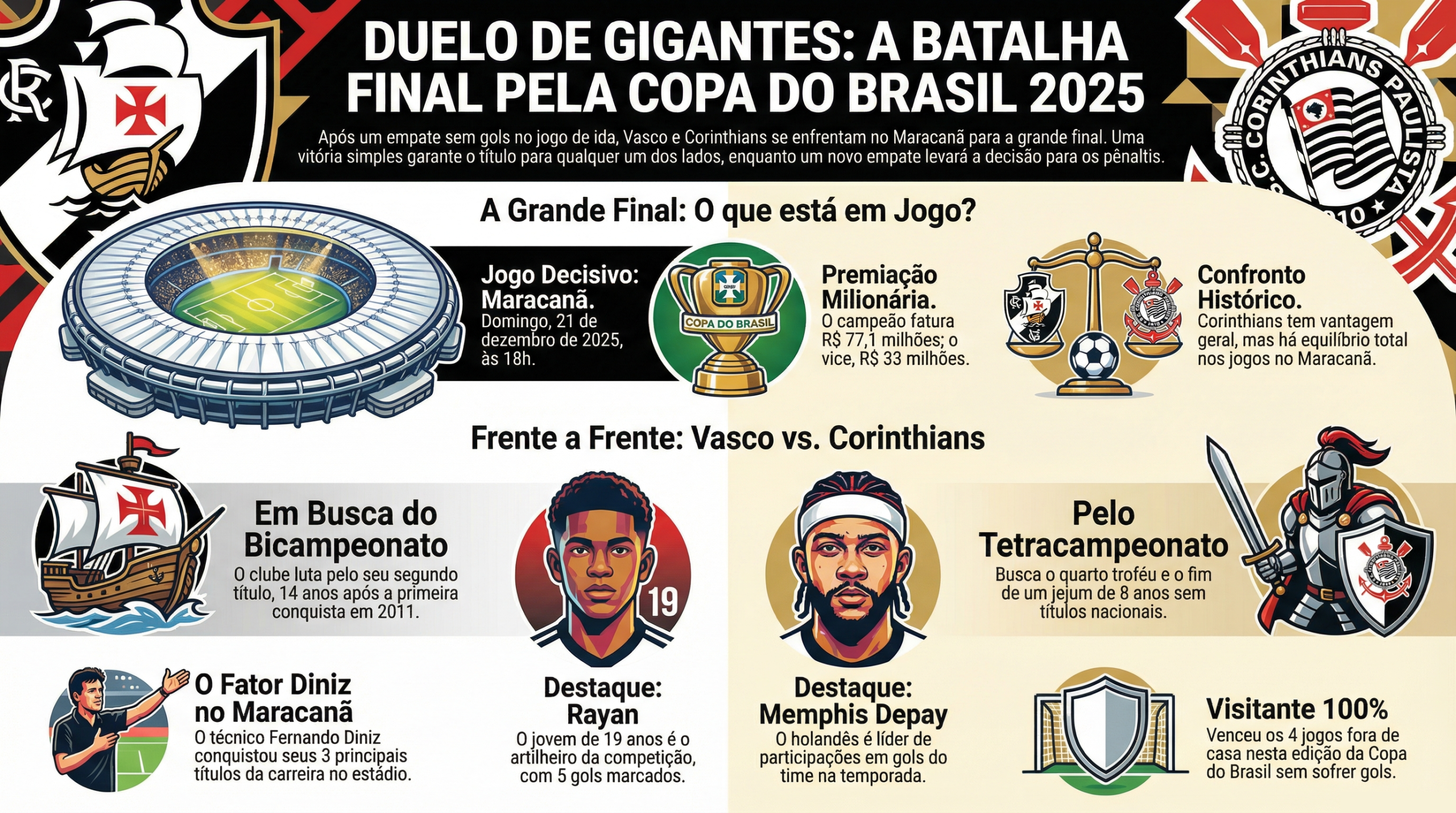 Vasco e Corinthians decidem Copa do Brasil no Maracanã