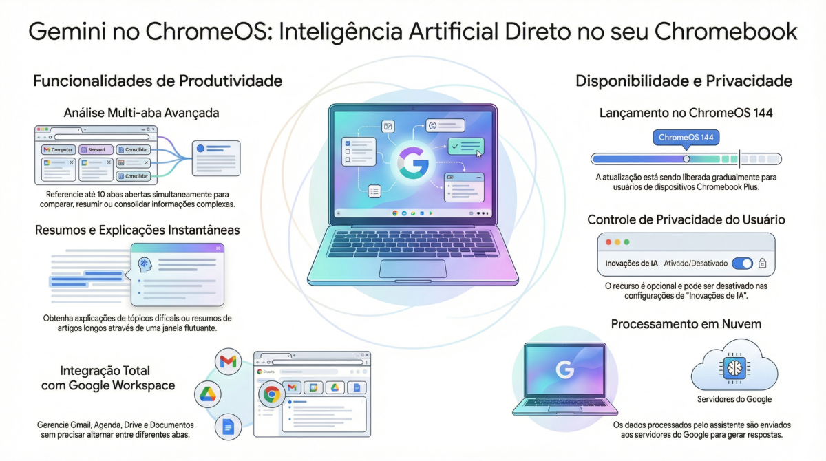 Google lança Gemini no Chrome para Chromebook Plus na versão 144