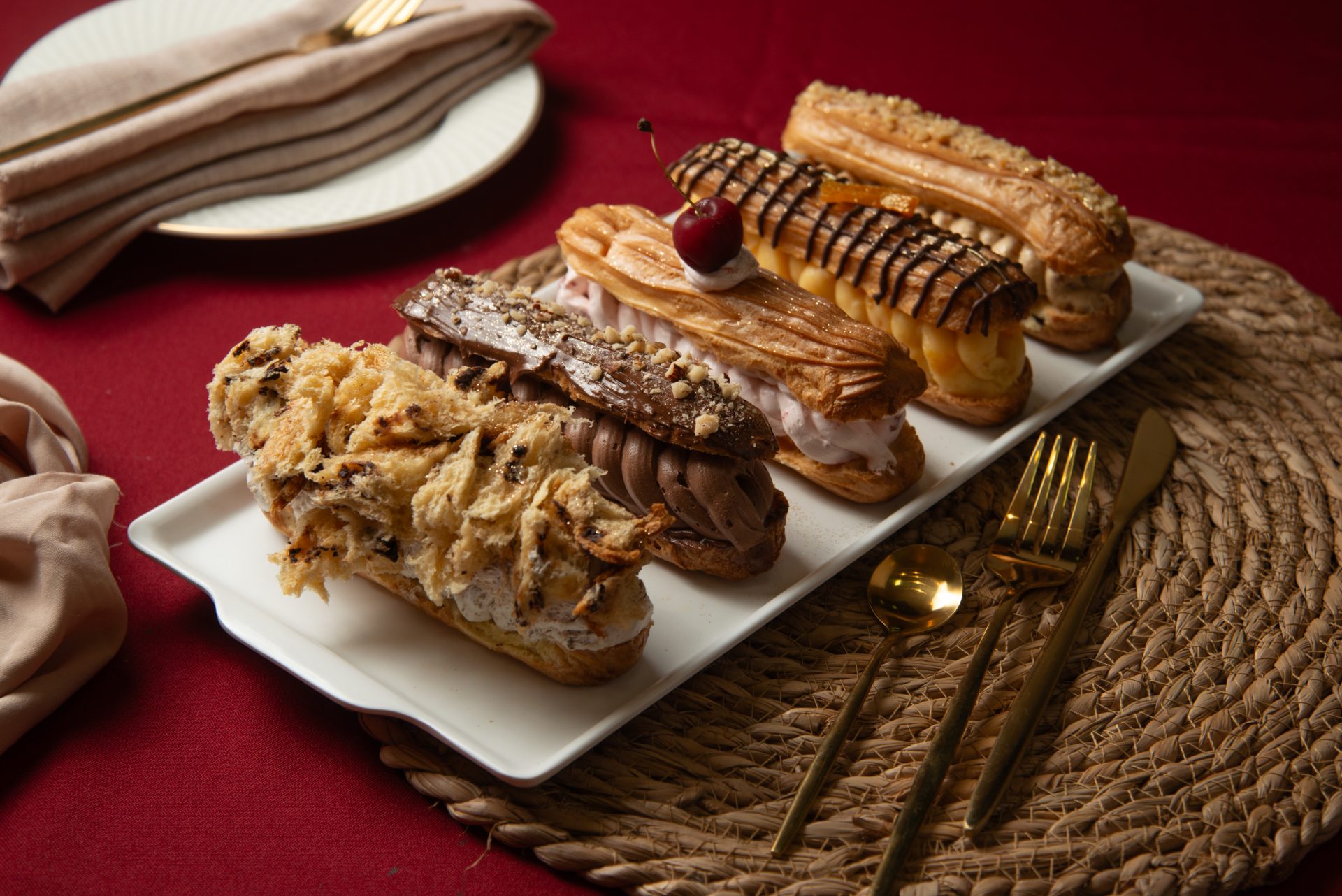 Éclair de Avelã Fé), Éclair de Nozes (Amizade), Éclair de Damasco (sabedoria), Éclair de Pan