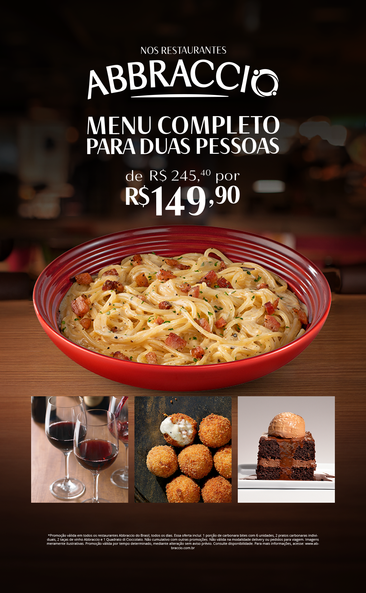 Abbraccio lança menu completo para duas pessoas R$149,90