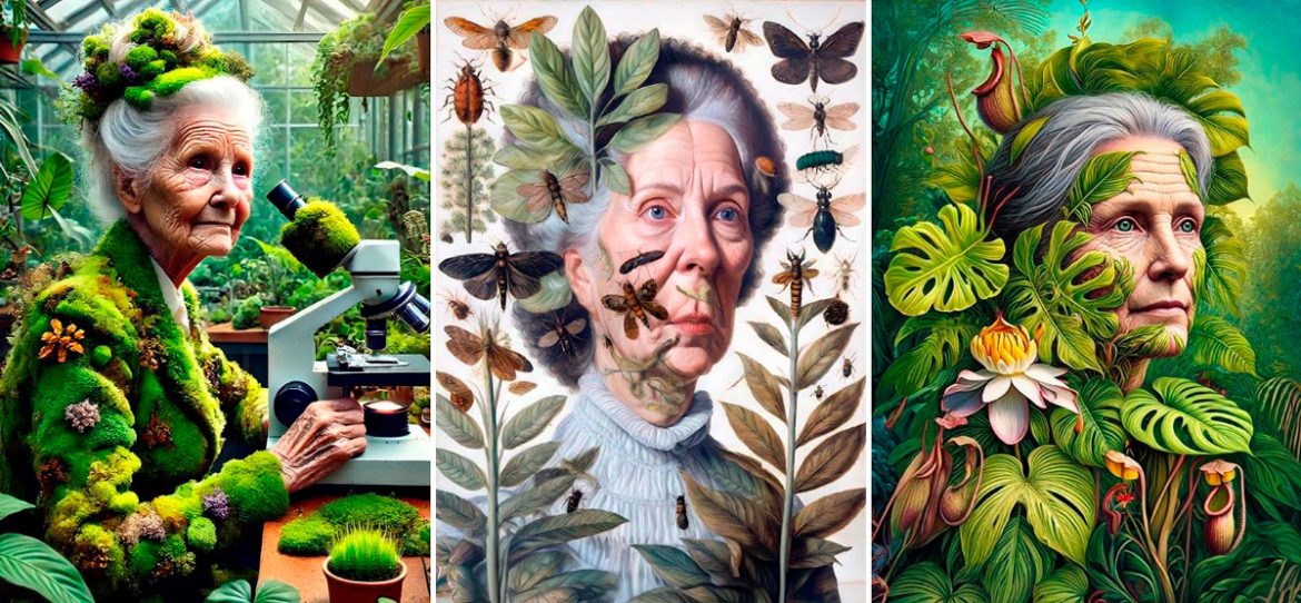 Retratos “negociados” com IA de Maria Bandeira, Maria Sybilla Meriam e Marianne North Retratos “negociados” com IA de Maria Bandeira, Maria Sybilla Meriam e Marianne North