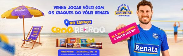 Renata realiza ativação da campanha "Croq, Re-Croq" na Praia do Leme (RJ) com os jogadores do Vôlei Renata