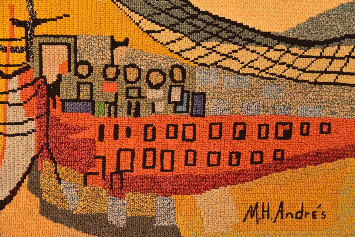 Tapeçaria, Barqueiros do Rio São Francisco, Maria Helena Andrés, 1970 Tapeçaria, Barqueiros do Rio São Francisco, Maria Helena Andrés, 1970