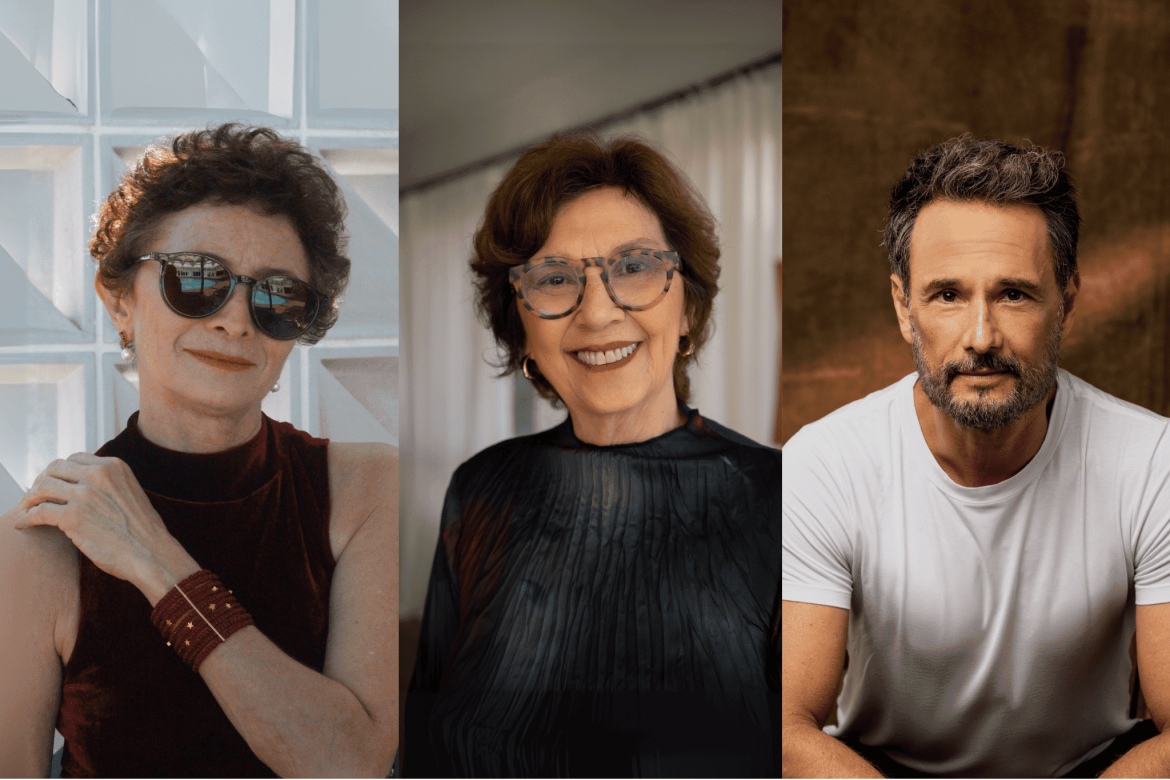 Marcélia Cartaxo, Mariza Leão e Rodrigo Santoro (Créditos: Bertrand Lira, Ana Alexandrino e Jorge Bispo)