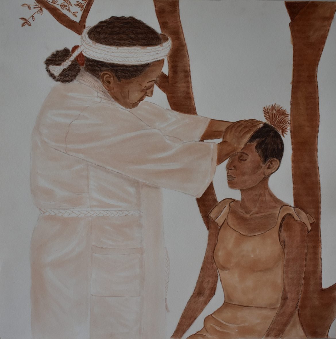 30. Eliana Amorim_A benzedeira, Dona Neta, 2021. Pintura com tintura de ervas medicinais sobre canson. 42x42cm. - foto; JAQUE RODRIGUES