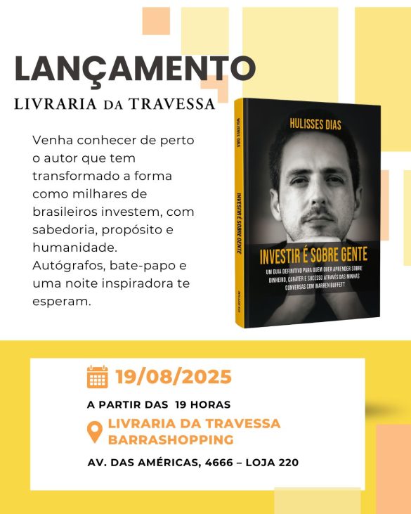 Hulisses Dias lança livro "Investir é Sobre Gente", na Livraria da Travessa, na Barra da Tijuca