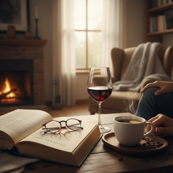 Livro, vinho e café