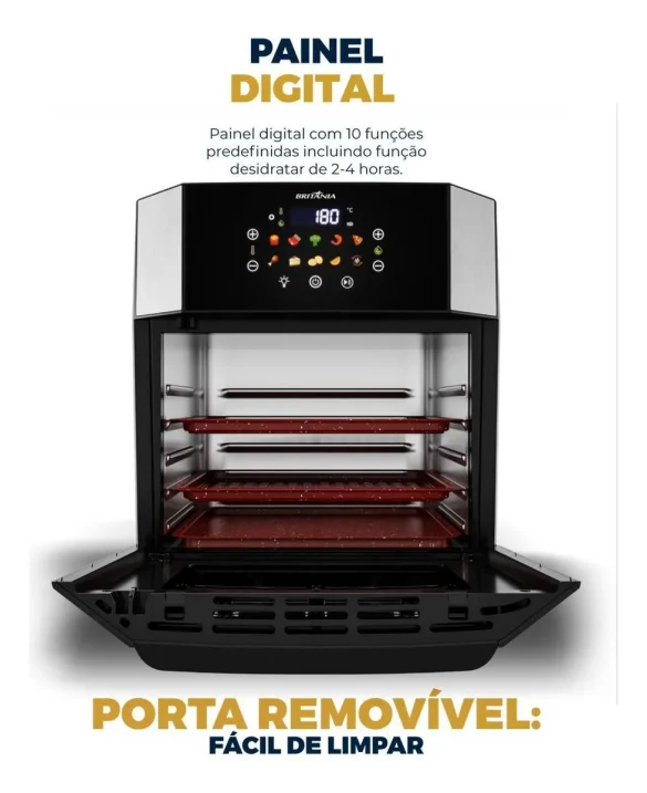 Air Fryer Oven Britânia 16L 4 em 1 Porta Removível BAF16A 127V Air Fryer Oven Britânia 16L 4 em 1 Porta Removível BAF16A 127V