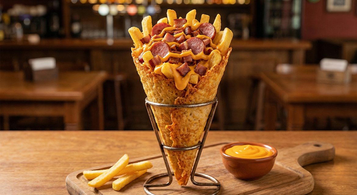 Cone de queijo com batatas super crocantes