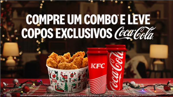 KFC e Coca-Cola lançam campanha nacional de Natal com combos especiais e copos exclusivos