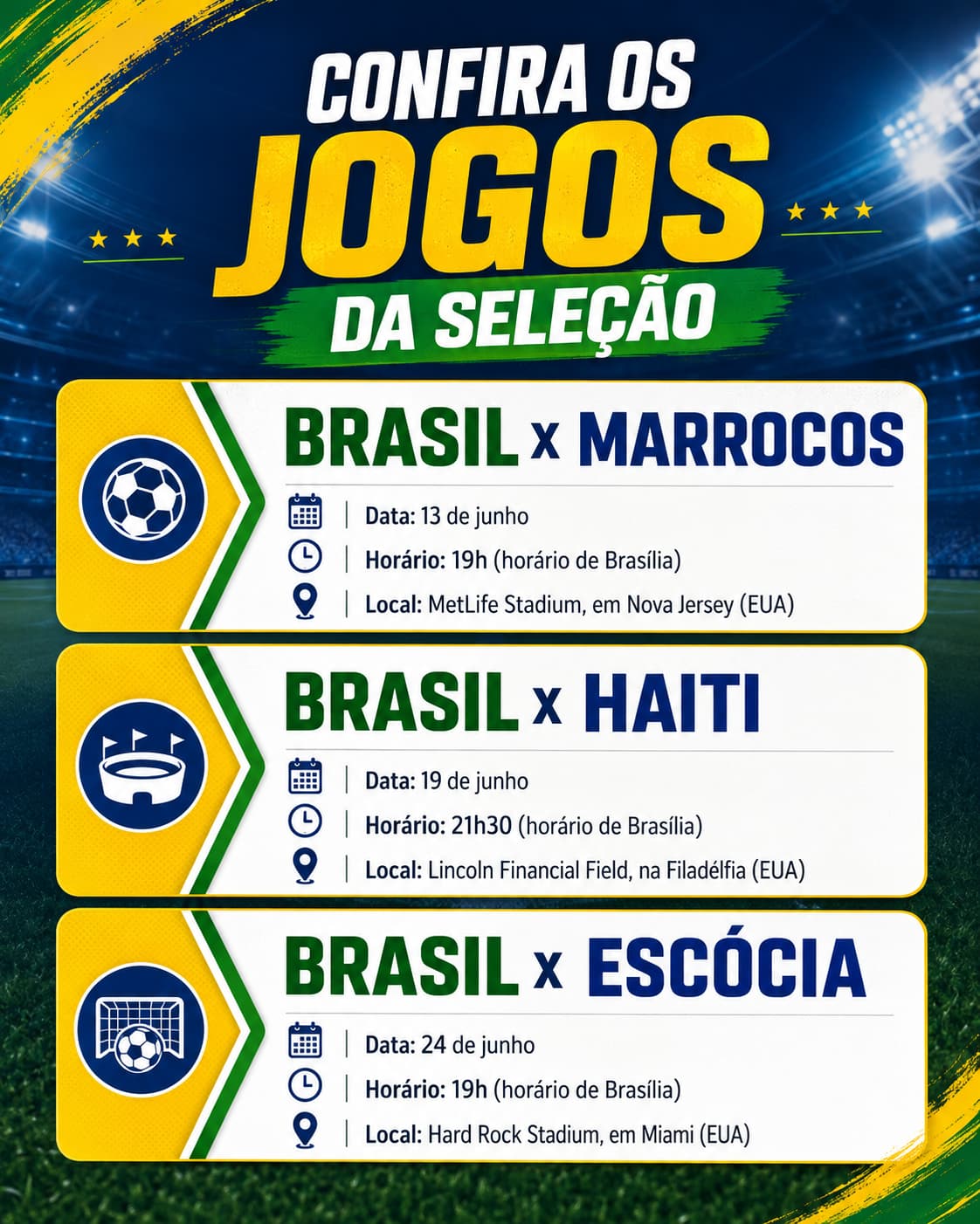 Jogos do Brasil na Copa do Mundo 2026: veja datas, horários e locais 9 Jogos do Brasil na Copa do Mundo 2026: veja datas, horários e locais