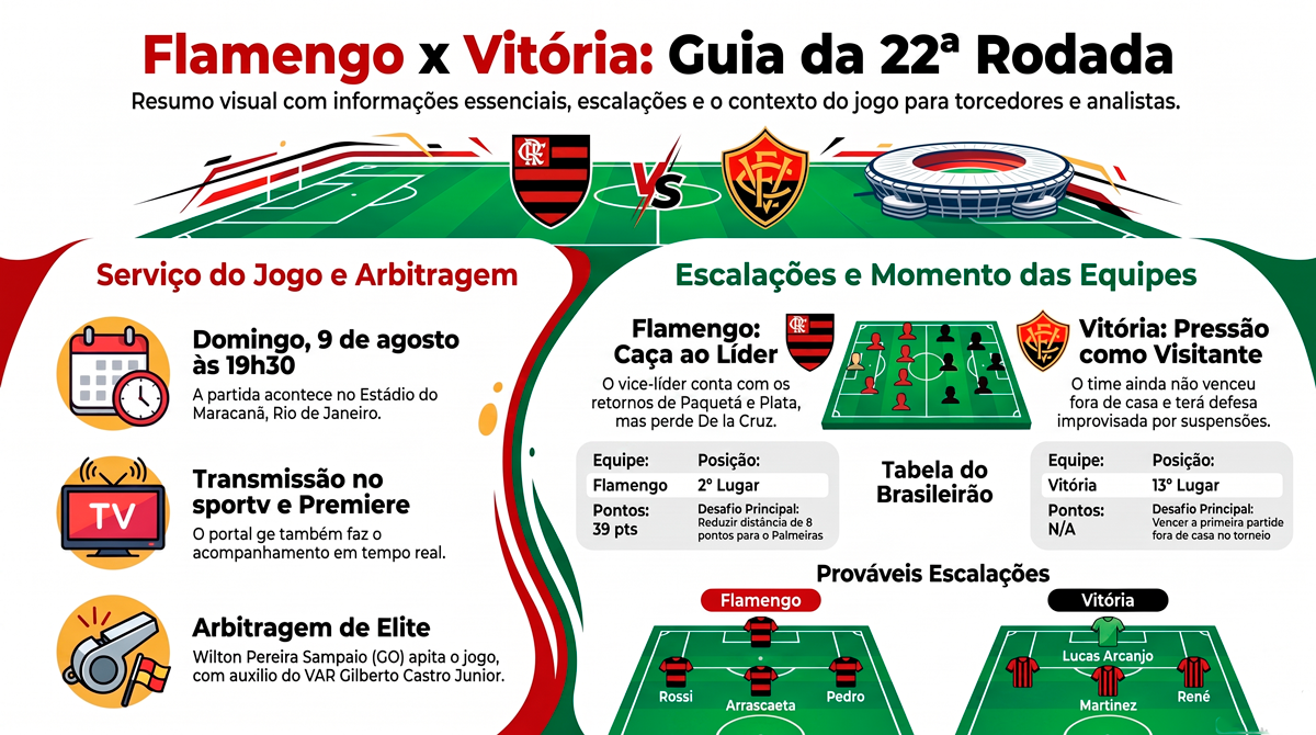Flamengo x Vitória: onde assistir, horário e prováveis escalações pelo Brasileirão 8 Flamengo x Vitória