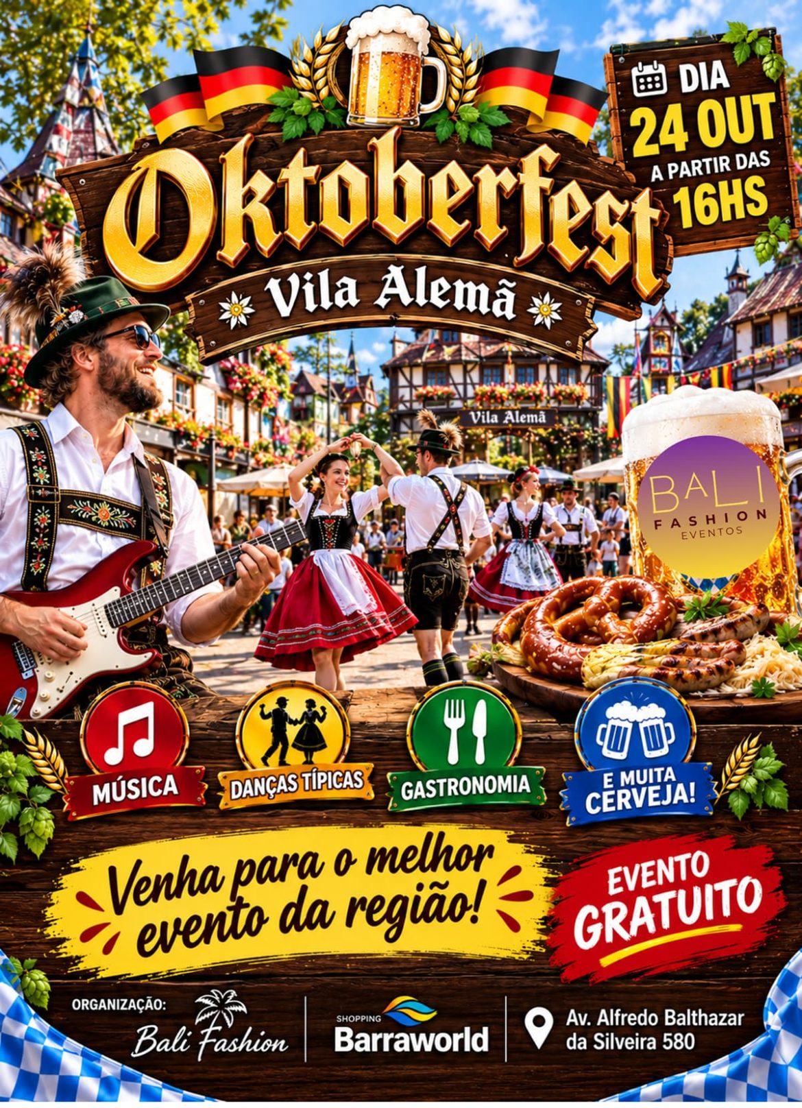 Oktoberfest no Recreio terá música ao vivo, gastronomia, danças típicas e competição de chope